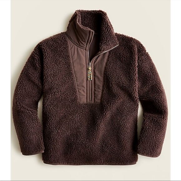 J. Crew Teddy Sherpa Half-Zip Sweatshirt Size Large - Picture 1 of 7